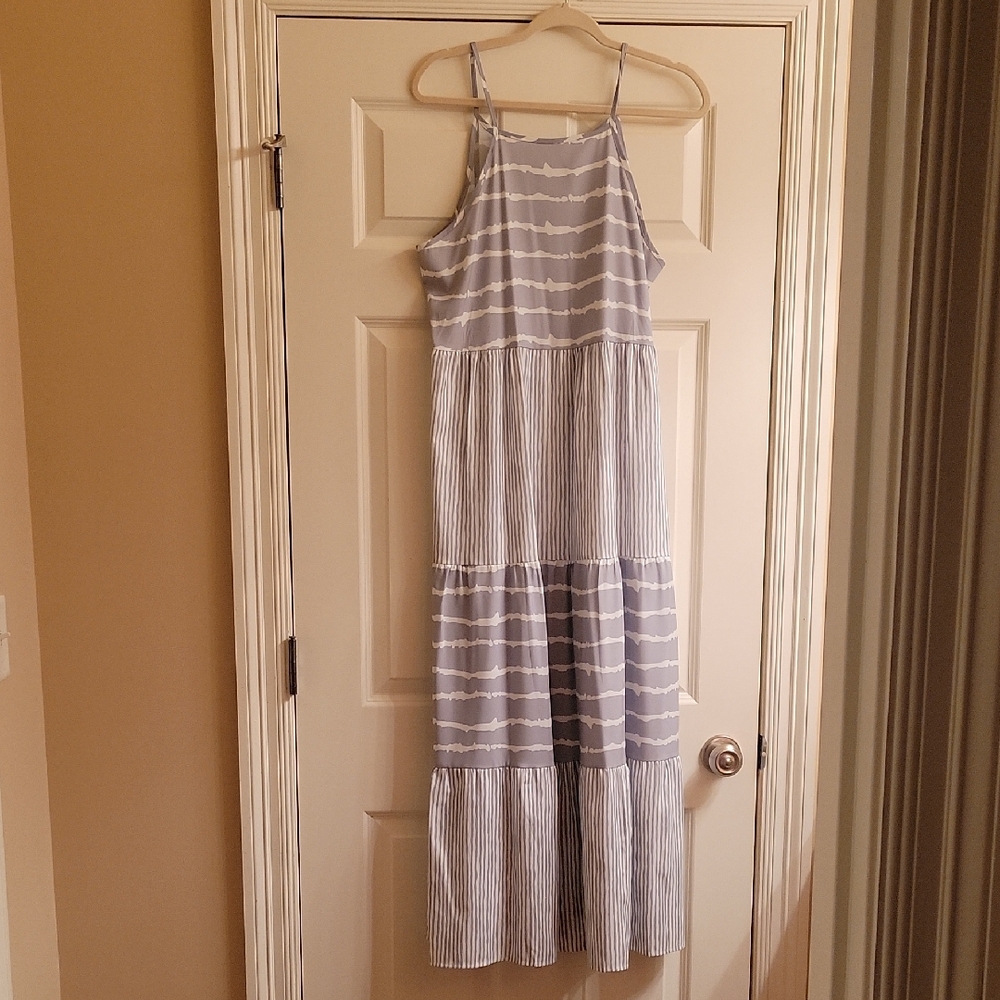 Striped Gray and White Maxi Dress